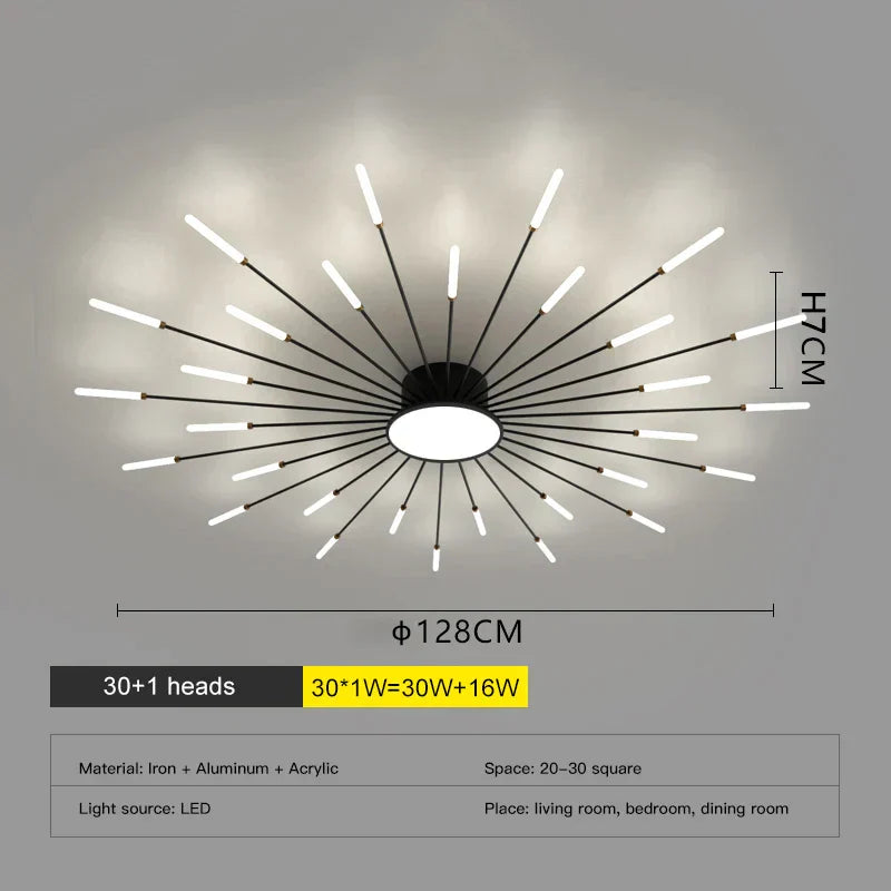 DecorBites™ LED Fireworks Chandelier: Modern Ceiling Lamp for Home Decor, Black Kitchen Lighting Fixtures