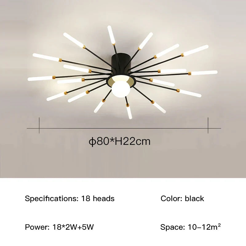 DecorBites™ LED Fireworks Chandelier: Modern Ceiling Lamp for Home Decor, Black Kitchen Lighting Fixtures