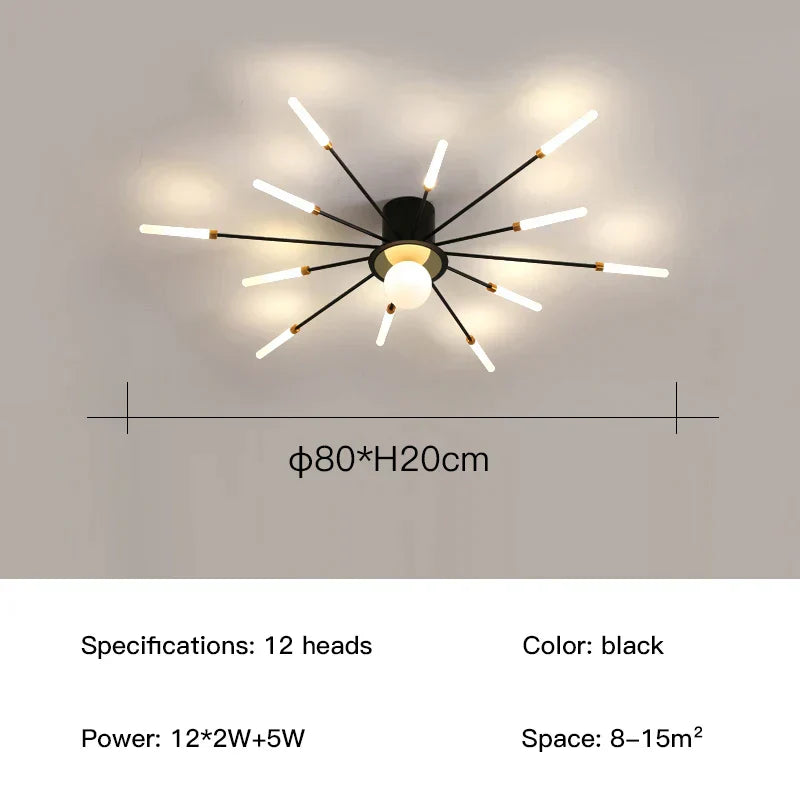 DecorBites™ LED Fireworks Chandelier: Modern Ceiling Lamp for Home Decor, Black Kitchen Lighting Fixtures