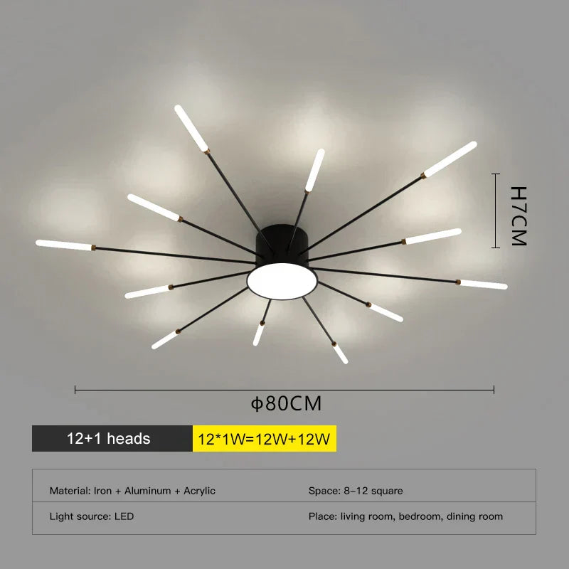 DecorBites™ LED Fireworks Chandelier: Modern Ceiling Lamp for Home Decor, Black Kitchen Lighting Fixtures