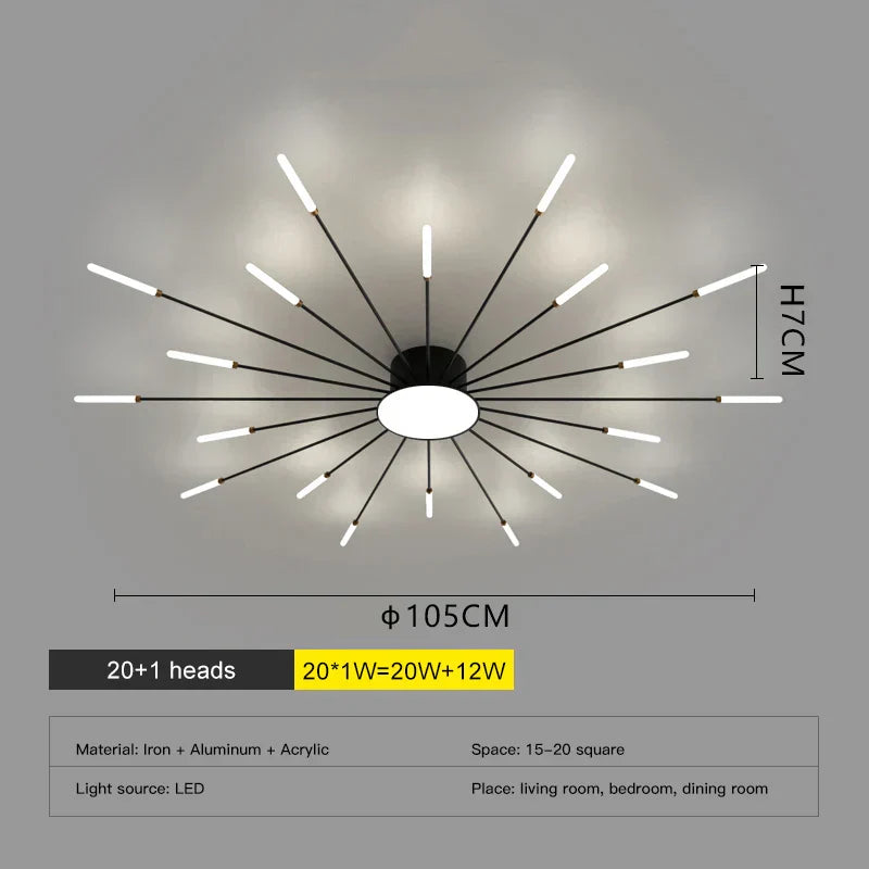 DecorBites™ LED Fireworks Chandelier: Modern Ceiling Lamp for Home Decor, Black Kitchen Lighting Fixtures