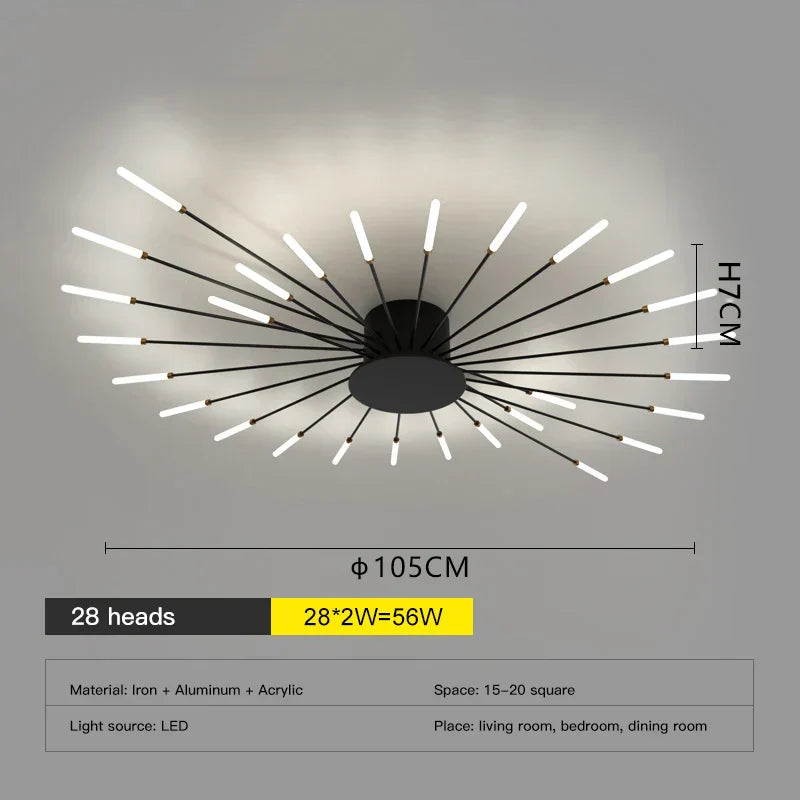 DecorBites™ LED Fireworks Chandelier: Modern Ceiling Lamp for Home Decor, Black Kitchen Lighting Fixtures