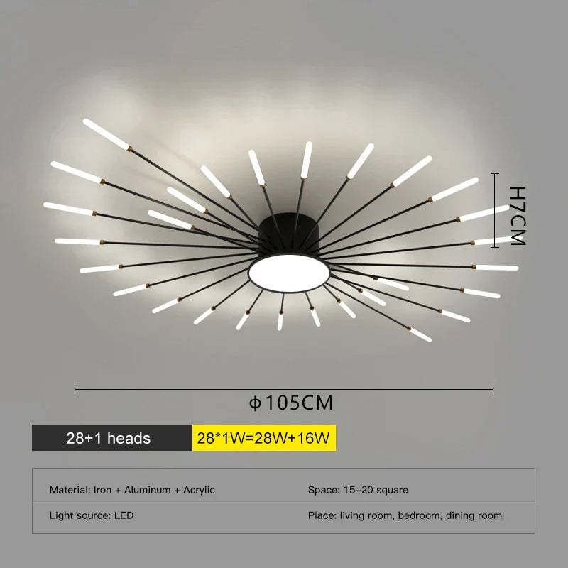 DecorBites™ LED Fireworks Chandelier: Modern Ceiling Lamp for Home Decor, Black Kitchen Lighting Fixtures