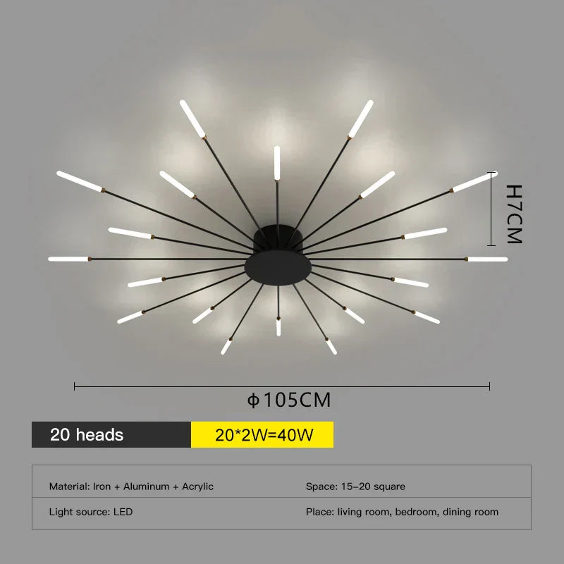 DecorBites™ LED Fireworks Chandelier: Modern Ceiling Lamp for Home Decor, Black Kitchen Lighting Fixtures