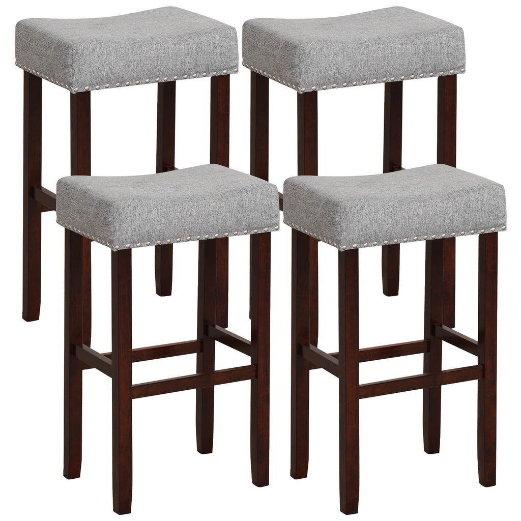 29 Inch Set of 2 Height Upholstered Bar Stool with Solid Rubber Wood Legs and Footrest-Gray