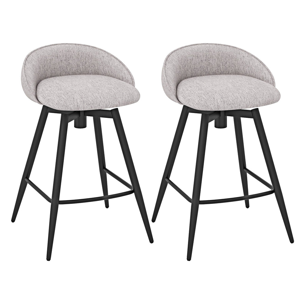 Upholstered Bar Stools Set of 2 with Footrest and Backrest-Gray