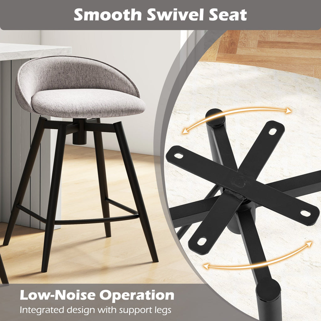 Upholstered Bar Stools Set of 2 with Footrest and Backrest-Gray