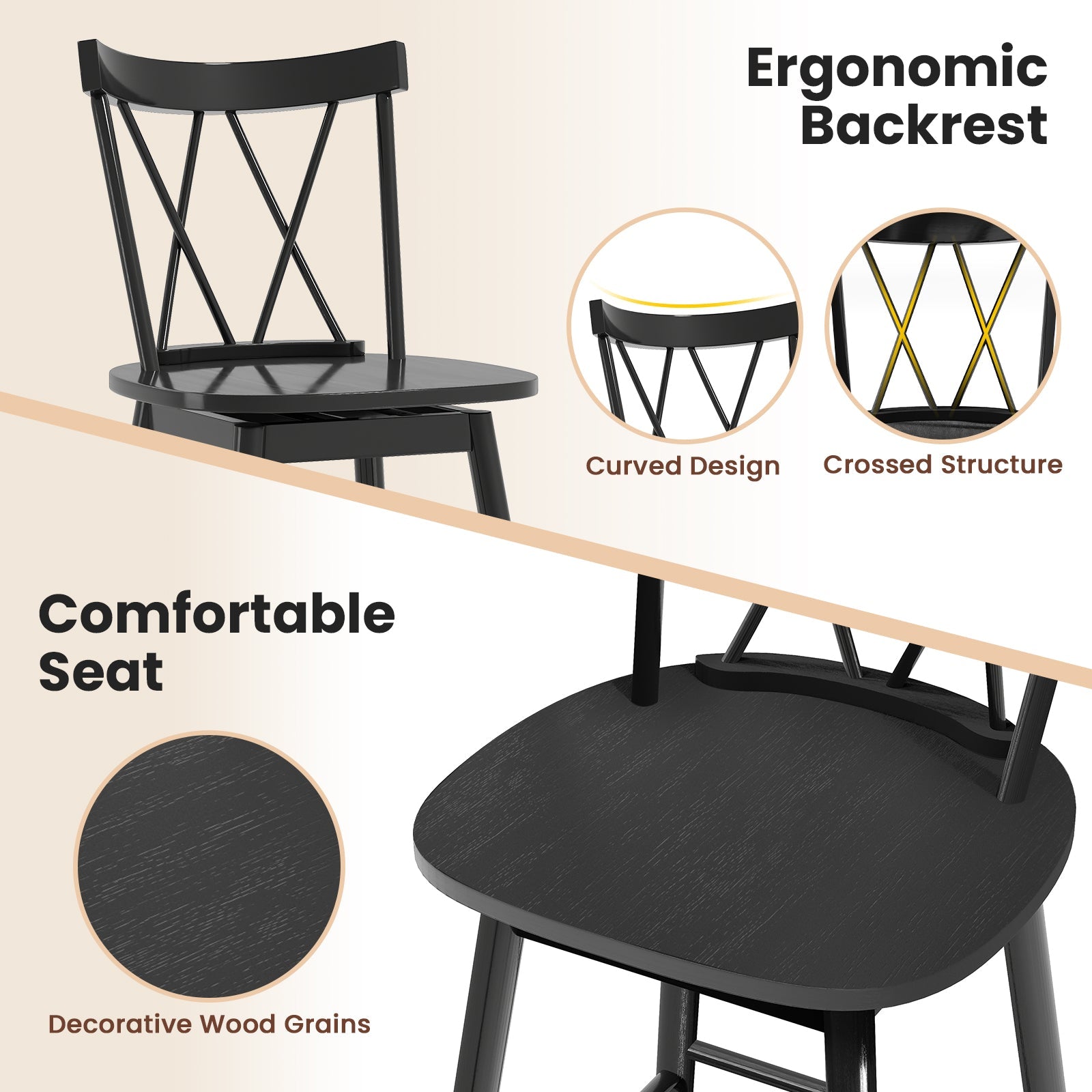 Set of 2 Windsor Bar Stool with Ergonomic Backrest and Footrests-29 inches