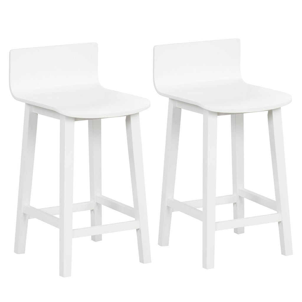 Wood Bar Stools Set of 2 with Solid Back and Seat-White