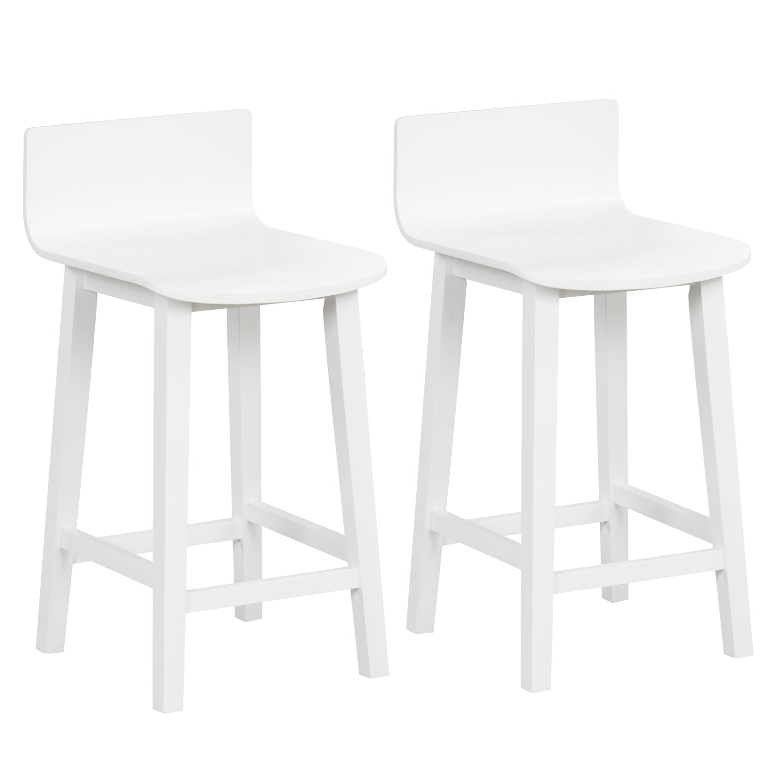 Wood Bar Stools Set of 2 with Solid Back and Seat-White