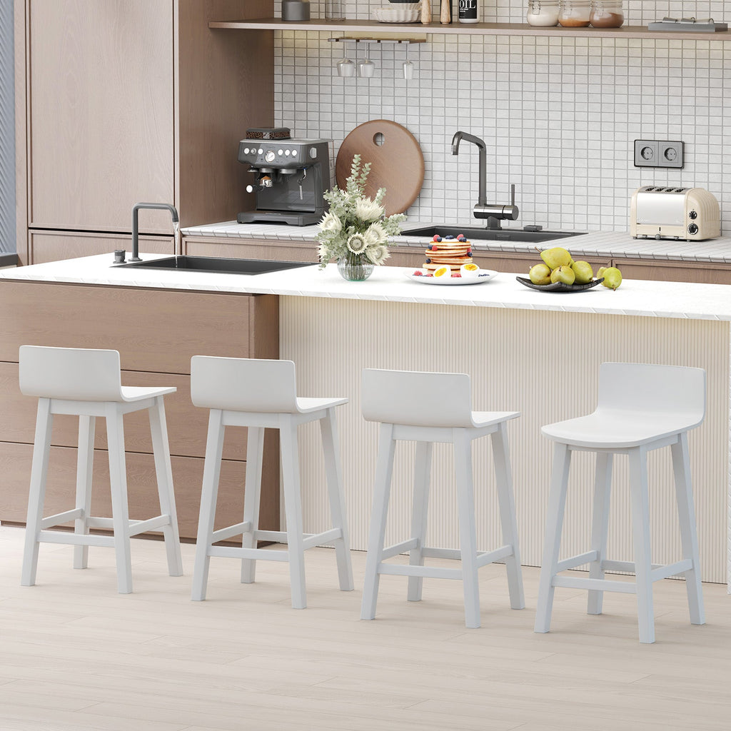 Wood Bar Stools Set of 2 with Solid Back and Seat-White