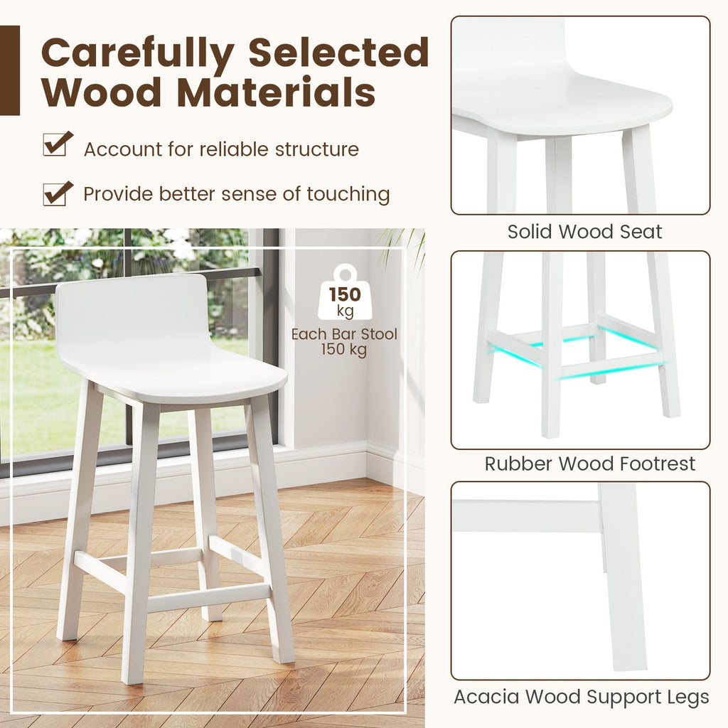 Wood Bar Stools Set of 2 with Solid Back and Seat-White