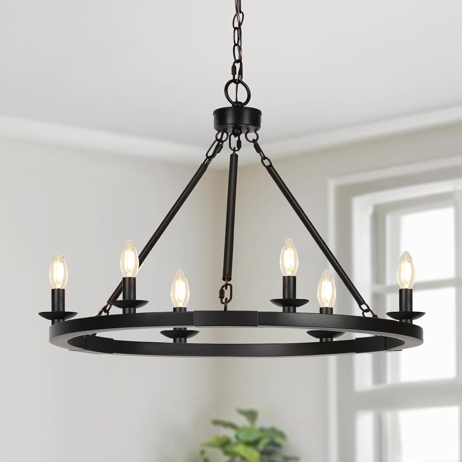 Black Farmhouse Wagon Wheel Chandelier Six Light Fixture