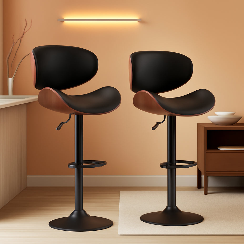 Set Of 2 Adjustable Swivel Bar Stools For Kitchen Island Black