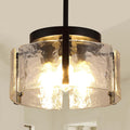 Black Adjustable Farmhouse Chandelier For Dining Room With Hammered Glass