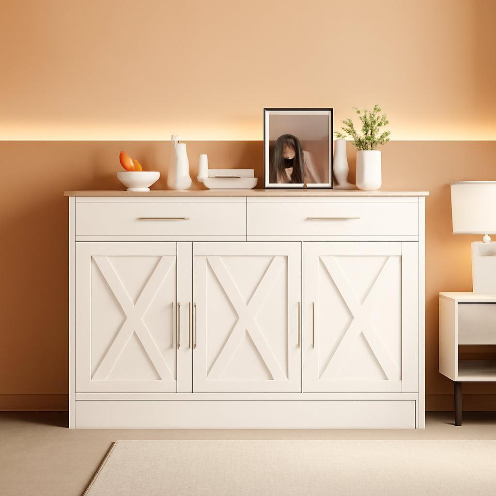 White Farmhouse Sideboard Buffet Cabinet With Drawers