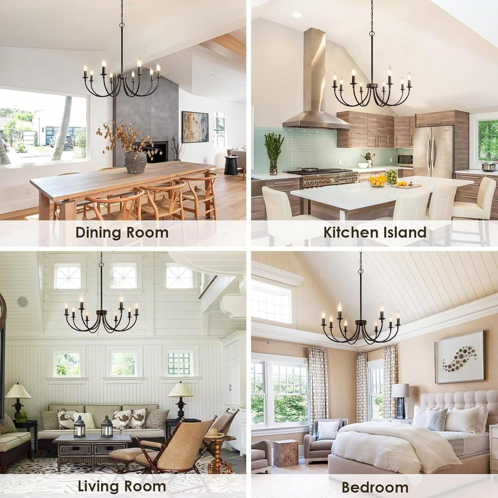 8 Light Matte Black Farmhouse Chandelier For Dining Room