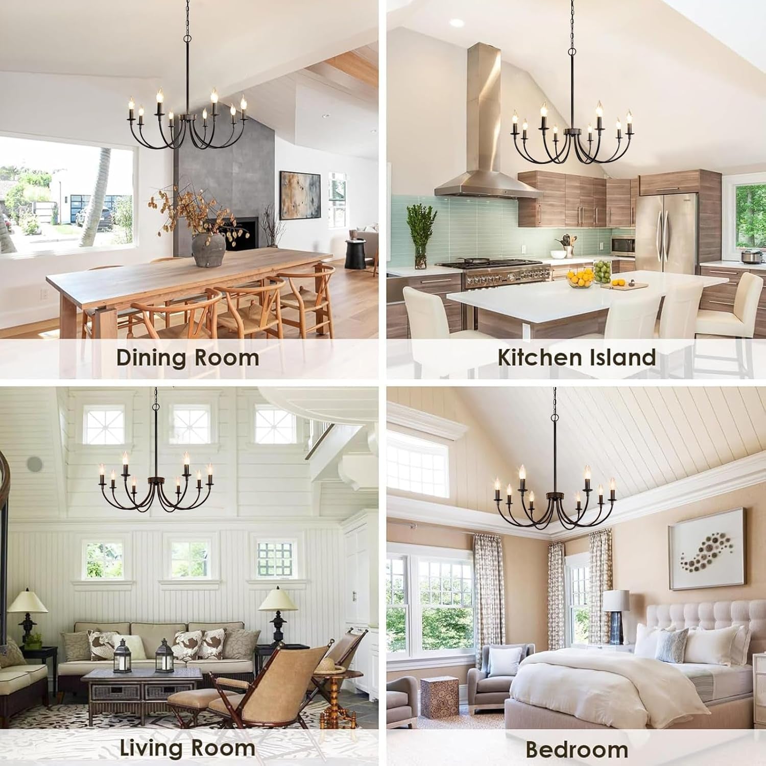 8 Light Matte Black Farmhouse Chandelier For Dining Room