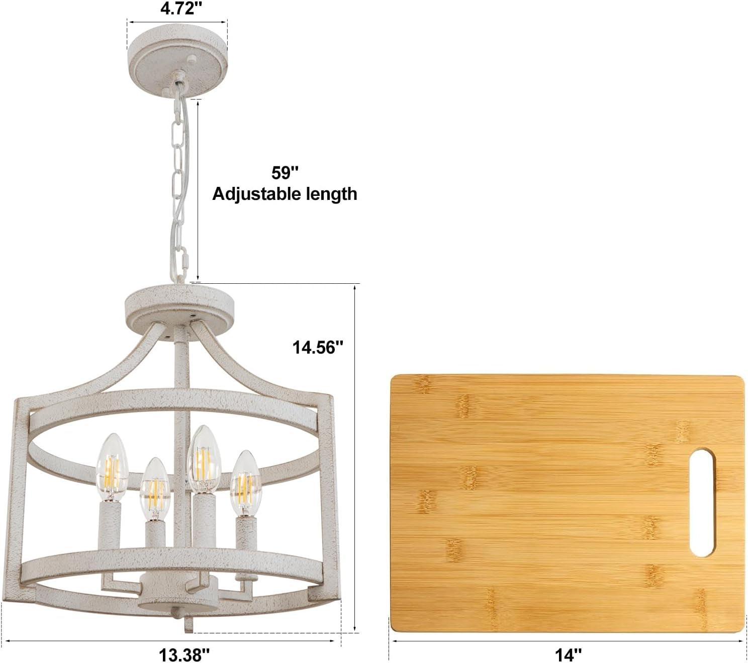 Distressed White 4 Light Farmhouse Chandelier Convertible Mount