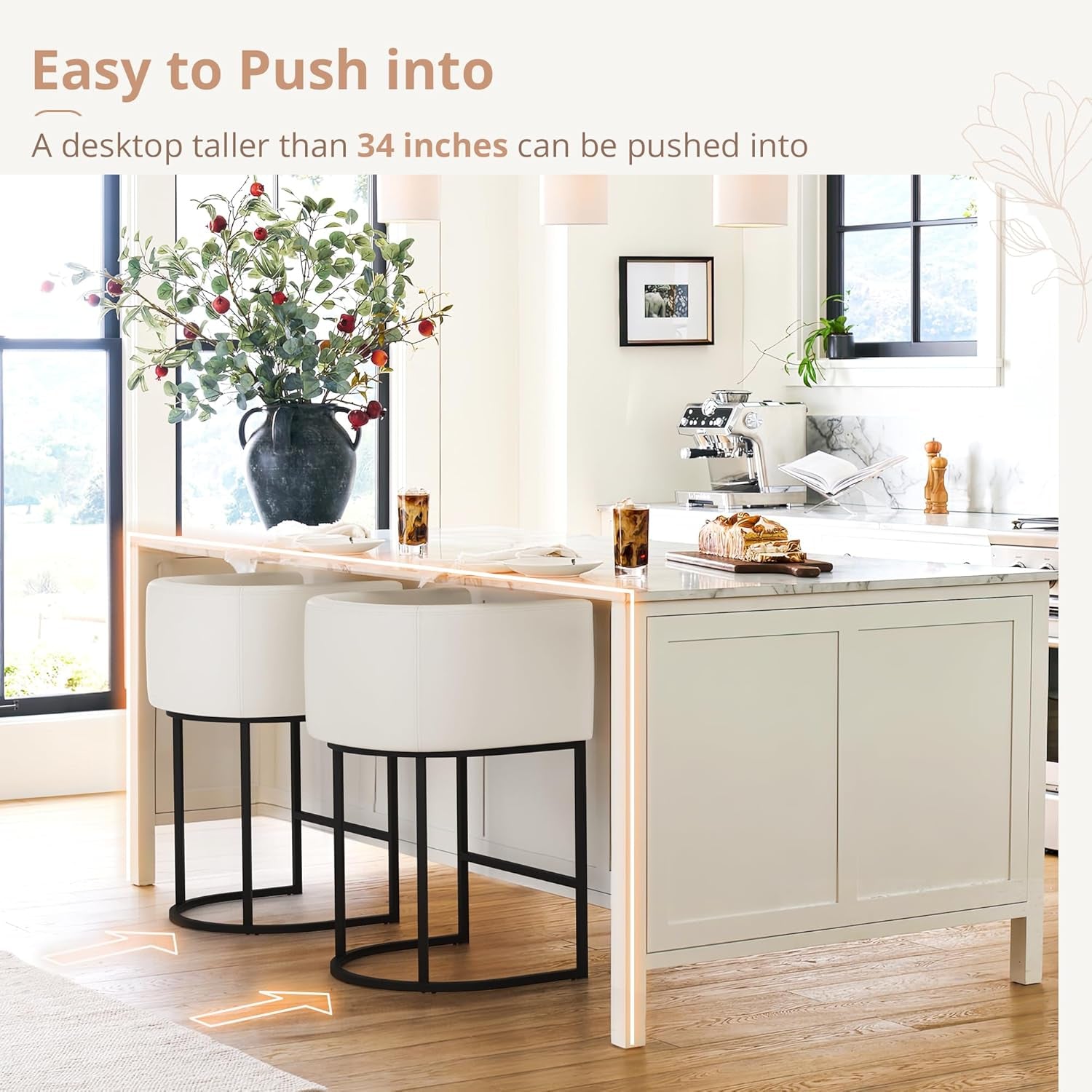 27 Inch Height Modern Barrel Counter Stool Antique White Bar Stool For Kitchen Island