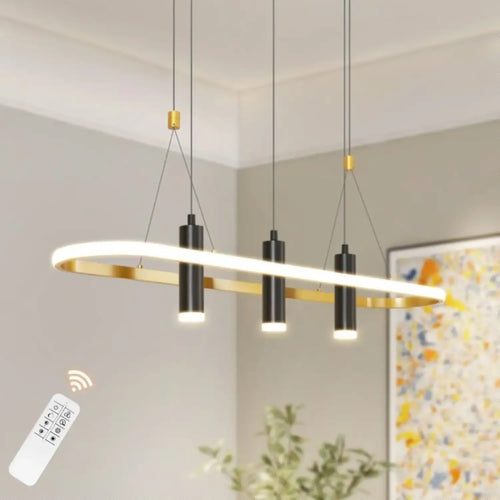 Aluminum Kitchen Island Pendant Lights with 4 LED lamps elegantly illuminating a modern kitchen space.