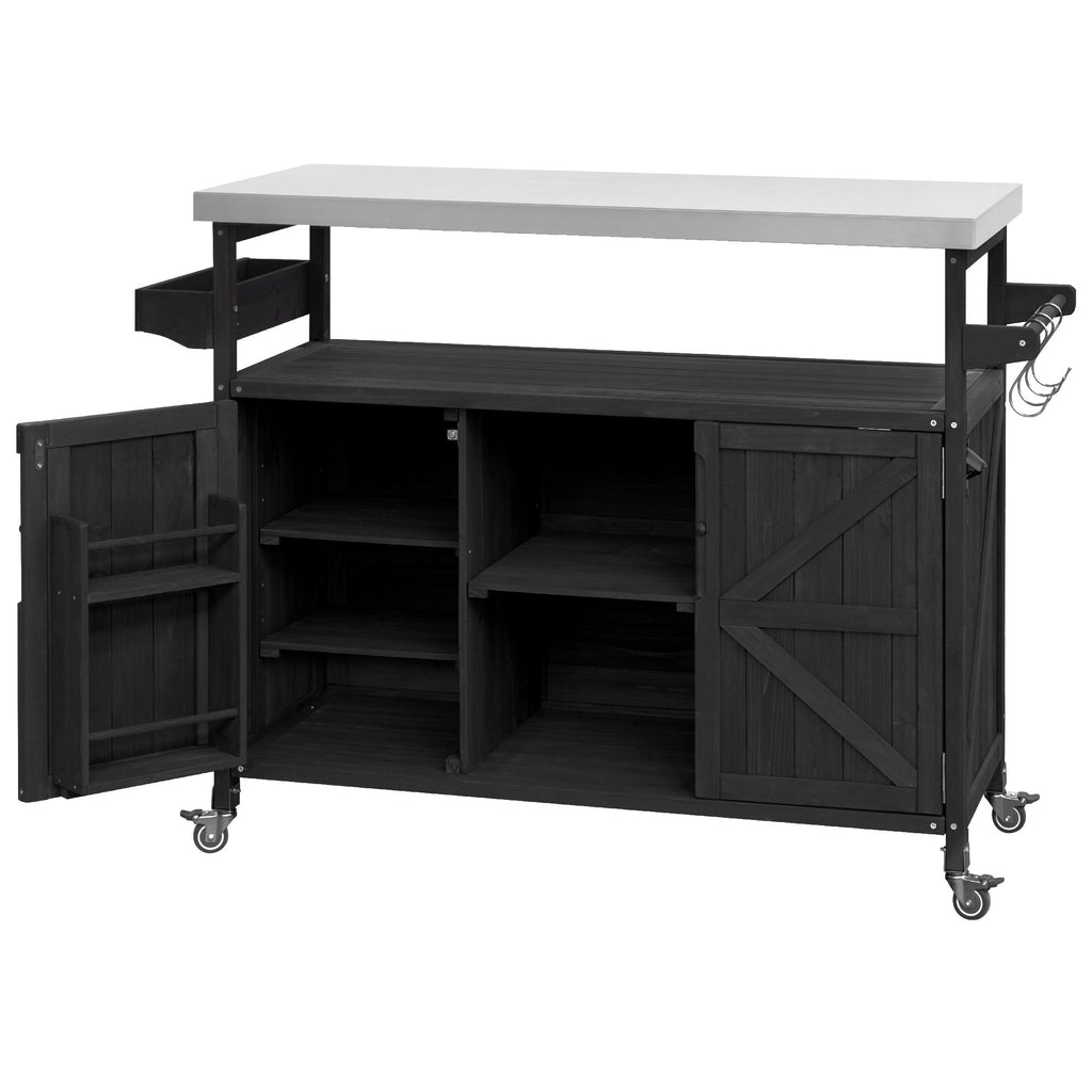 K&K Outdoor Kitchen Island with Rolling Bar Cart and Storage Cabinet