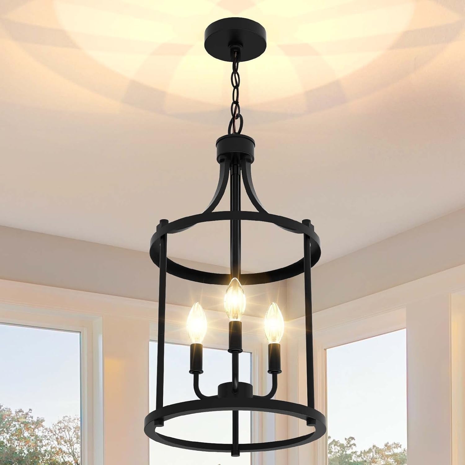 Three Light Matte Black Farmhouse Pendant Chandelier
