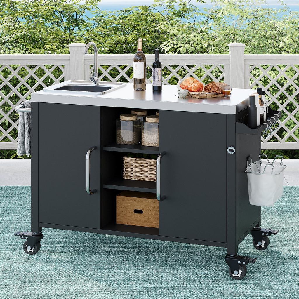 K&K 55.5' Outdoor Kitchen Island with 304 Stainless Steel Sink