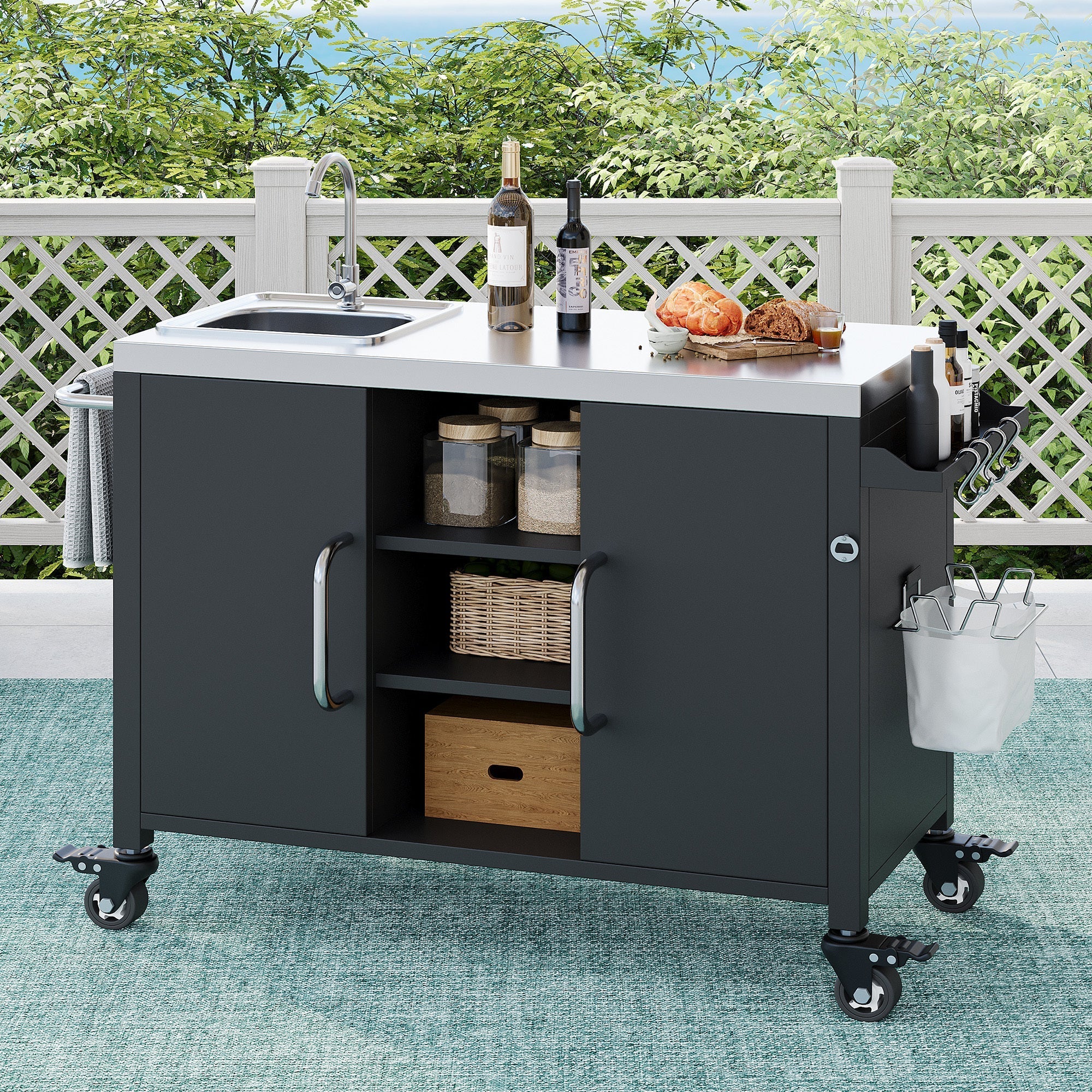 K&K 55.5' Outdoor Kitchen Island with 304 Stainless Steel Sink