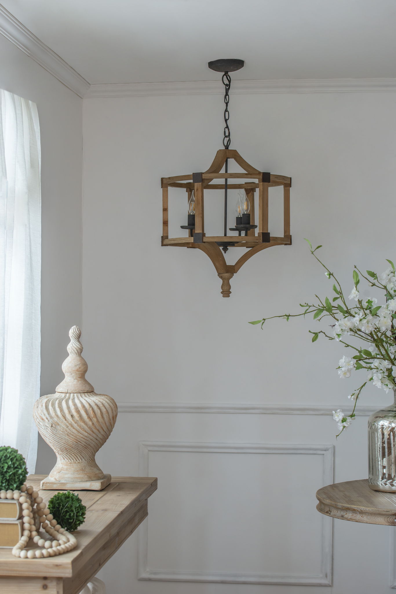 3 Light Wood Drum Chandelier