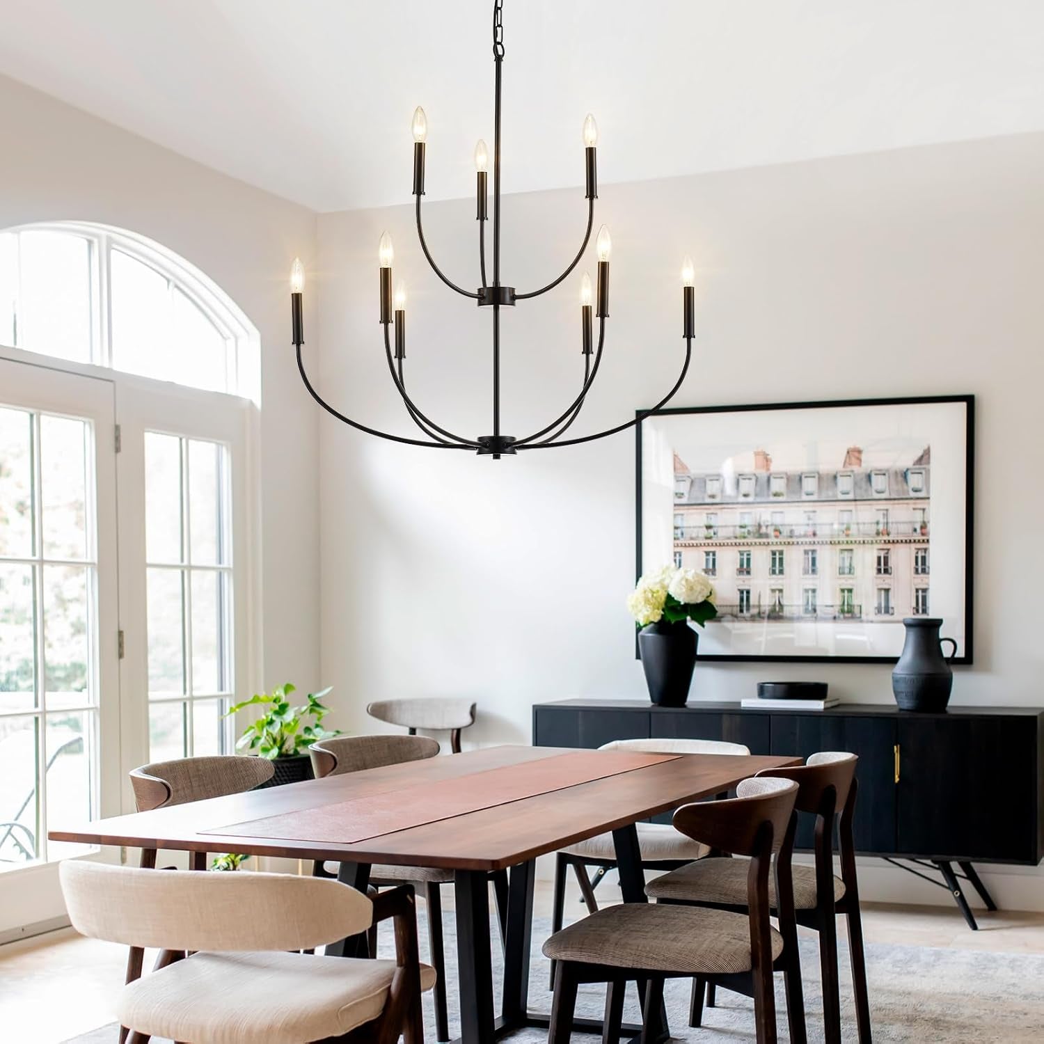 Nine Light Black Chandelier For Entryway Modern Farmhouse