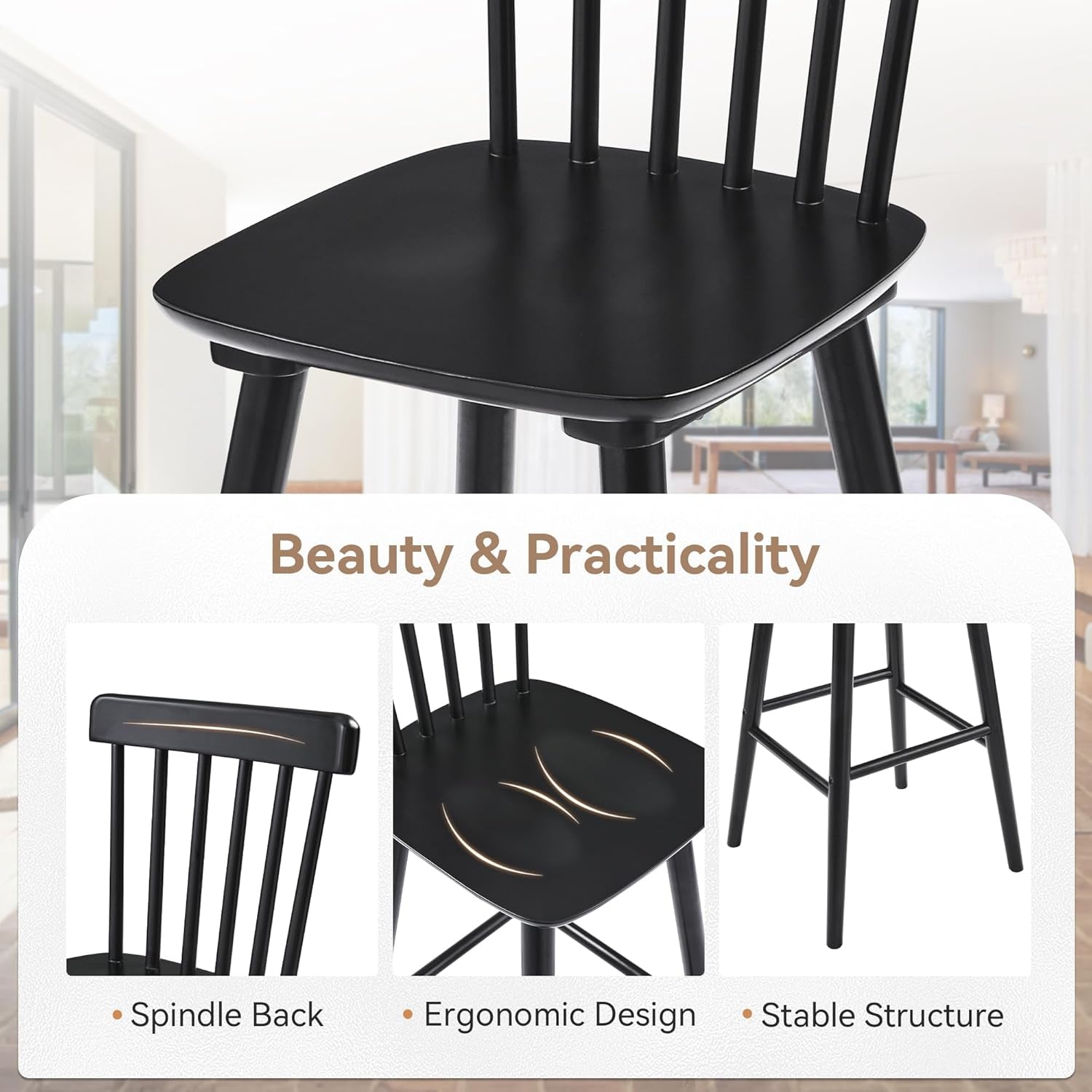 Classic Wooden Bar Stools Set of Four for Kitchen