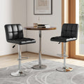 Set of 2 Square Swivel Adjustable PU Leather Bar Stools with Back and Footrest-Black