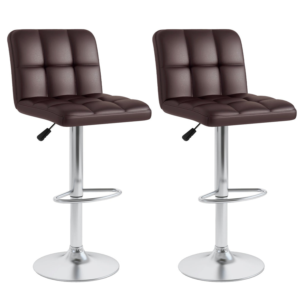 Set of 2 Square Swivel Adjustable PU Leather Bar Stools with Back and Footrest-Coffee
