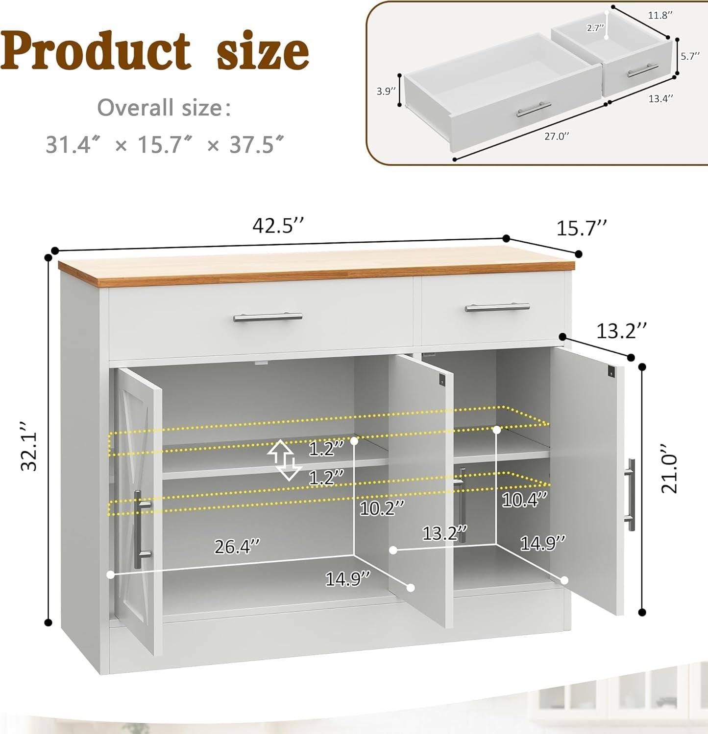 White Farmhouse Sideboard Buffet Cabinet With Drawers