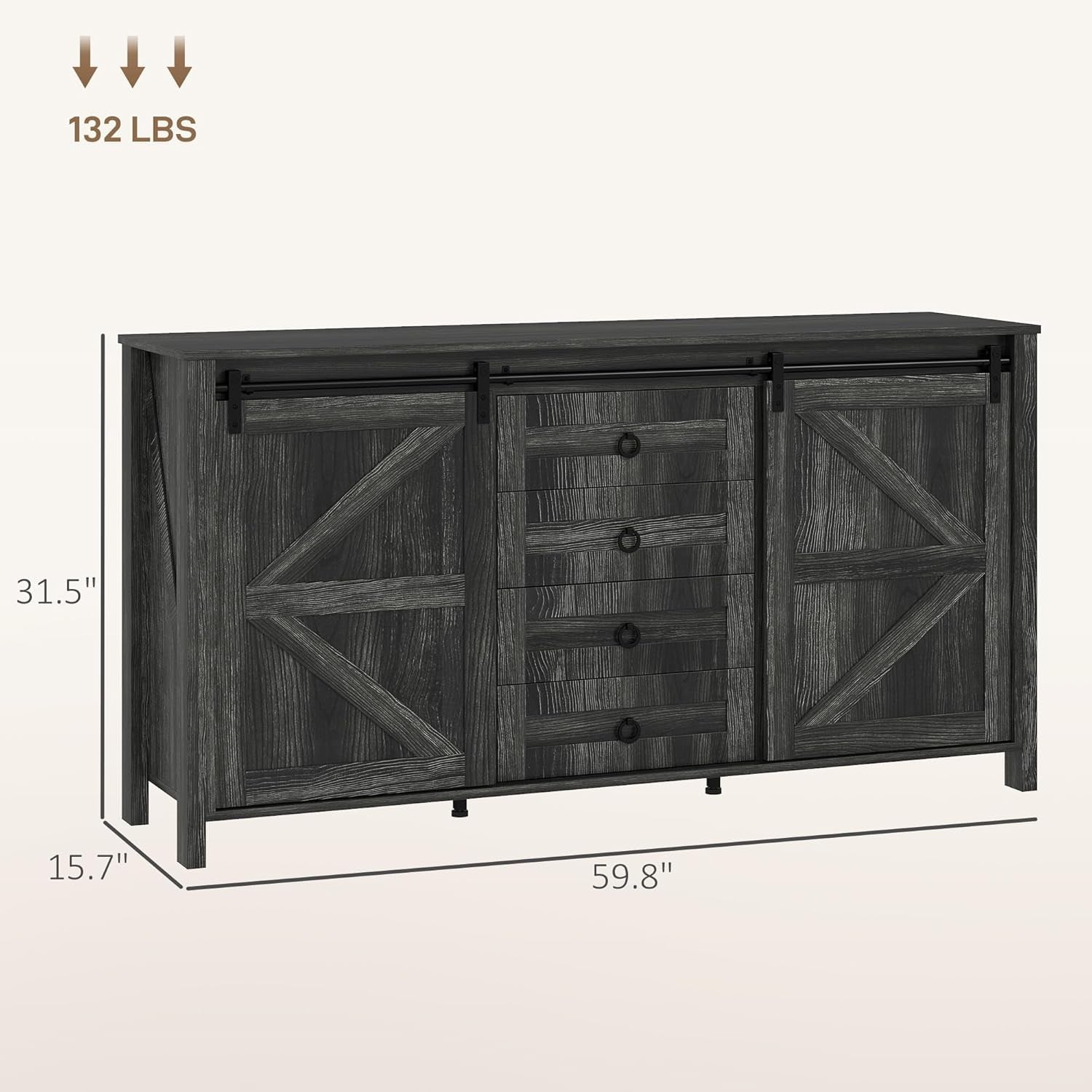 60 Inch Farmhouse Sideboard Buffet Cabinet Sliding Doors
