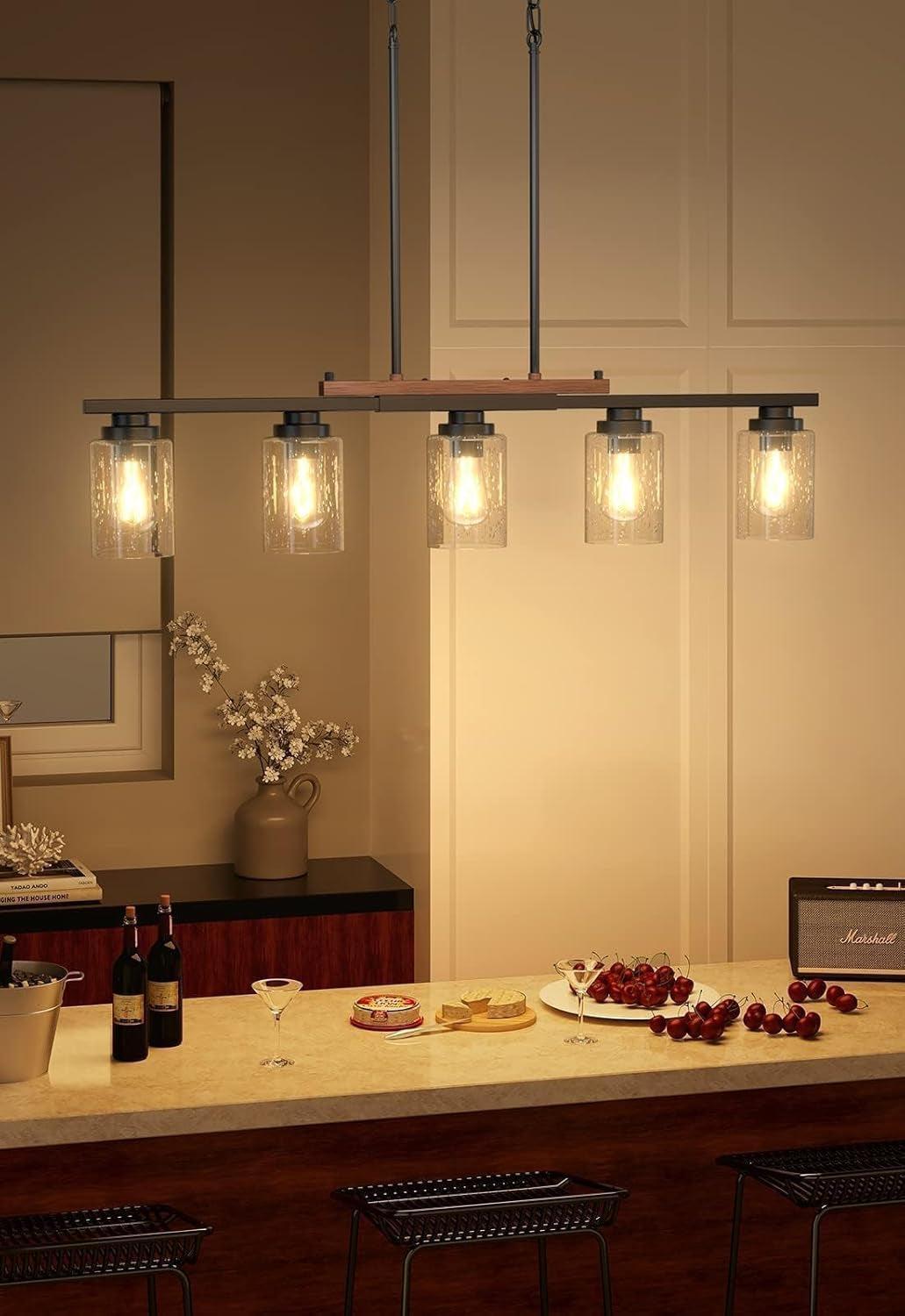 Five Lights Farmhouse Dining Room Chandelier Black Metal