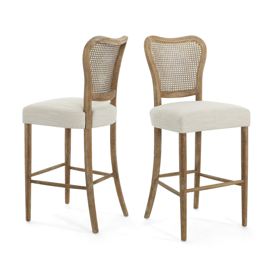 Cane-Back Upholstered Bar Stools Set of 2