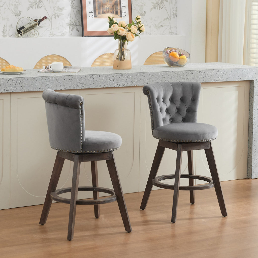 26" Counter Height Bar Stools Set of 2 with 360° Swivel and Velvet Upholstery