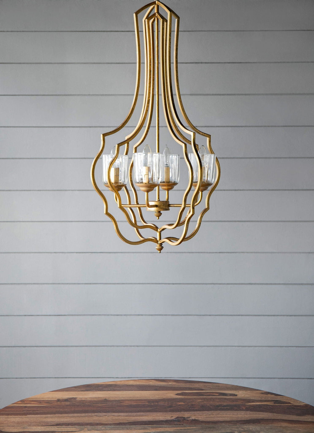 4 Light Metal Chandelier with Adjustable Chain - Gold