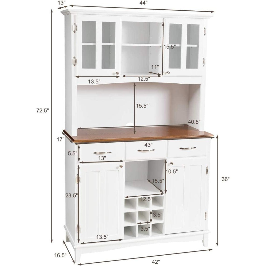 White Kitchen Hutch Sideboard With Built In Wine Rack