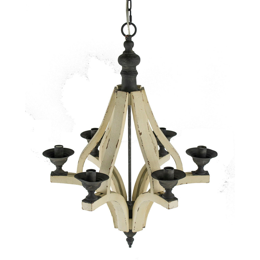 6 Light Wood Chandelier with Adjustable Chain - Cream