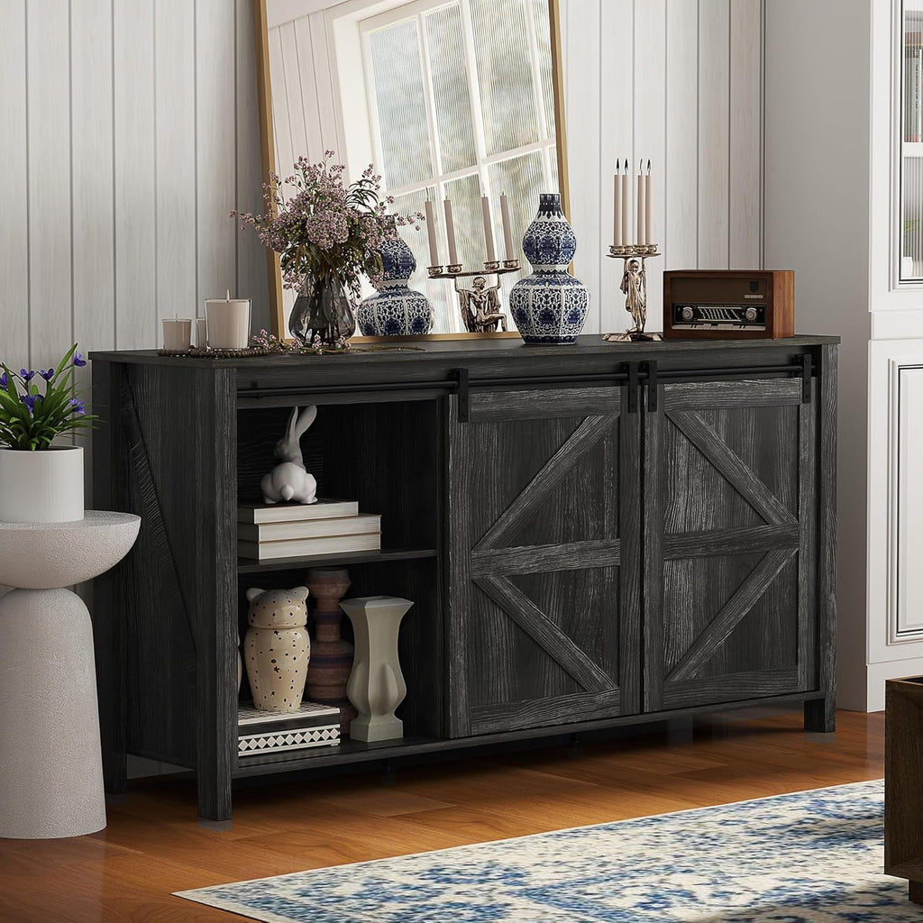 60 Inch Farmhouse Sideboard Buffet Cabinet Sliding Doors