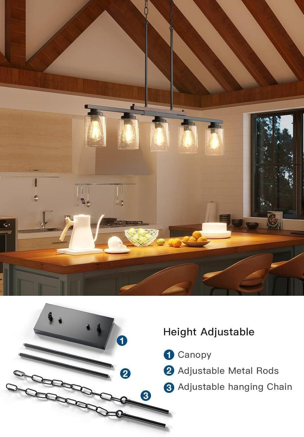 Five Lights Farmhouse Dining Room Chandelier Black Metal