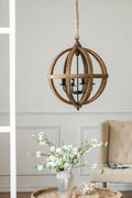 4 Light Wood Chandelier with Adjustable Chain
