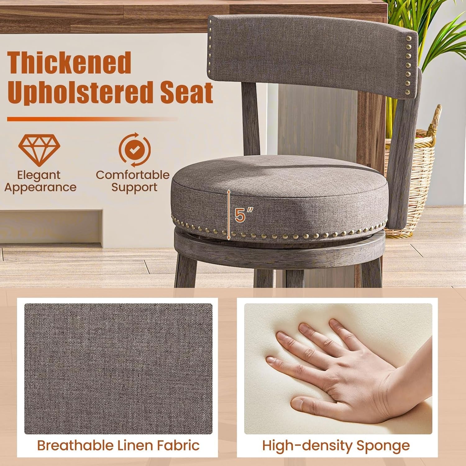 Swivel Bar Stools Set of Two for Kitchen