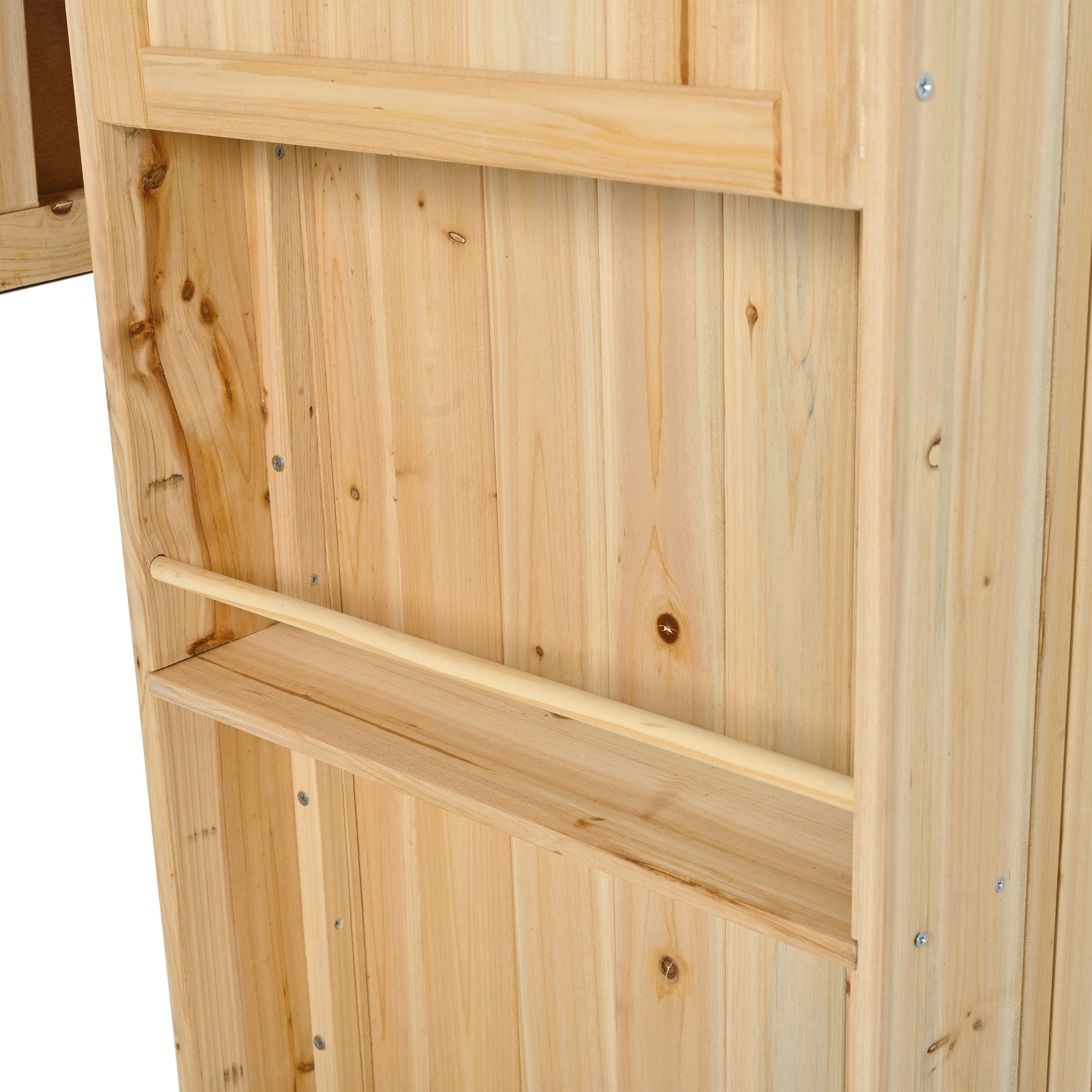 Outdoor Kitchen Island Fir Wood Kitchen Island with Stainless Steel Top, Ample Storage Space, Towel and Spice Racks, Bottle Opener, Natural