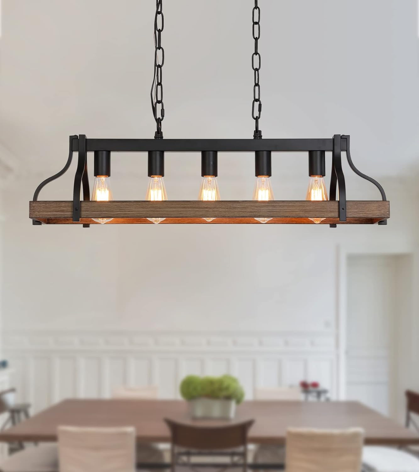 Rustic 5 Light Linear Chandelier Kitchen Island Black