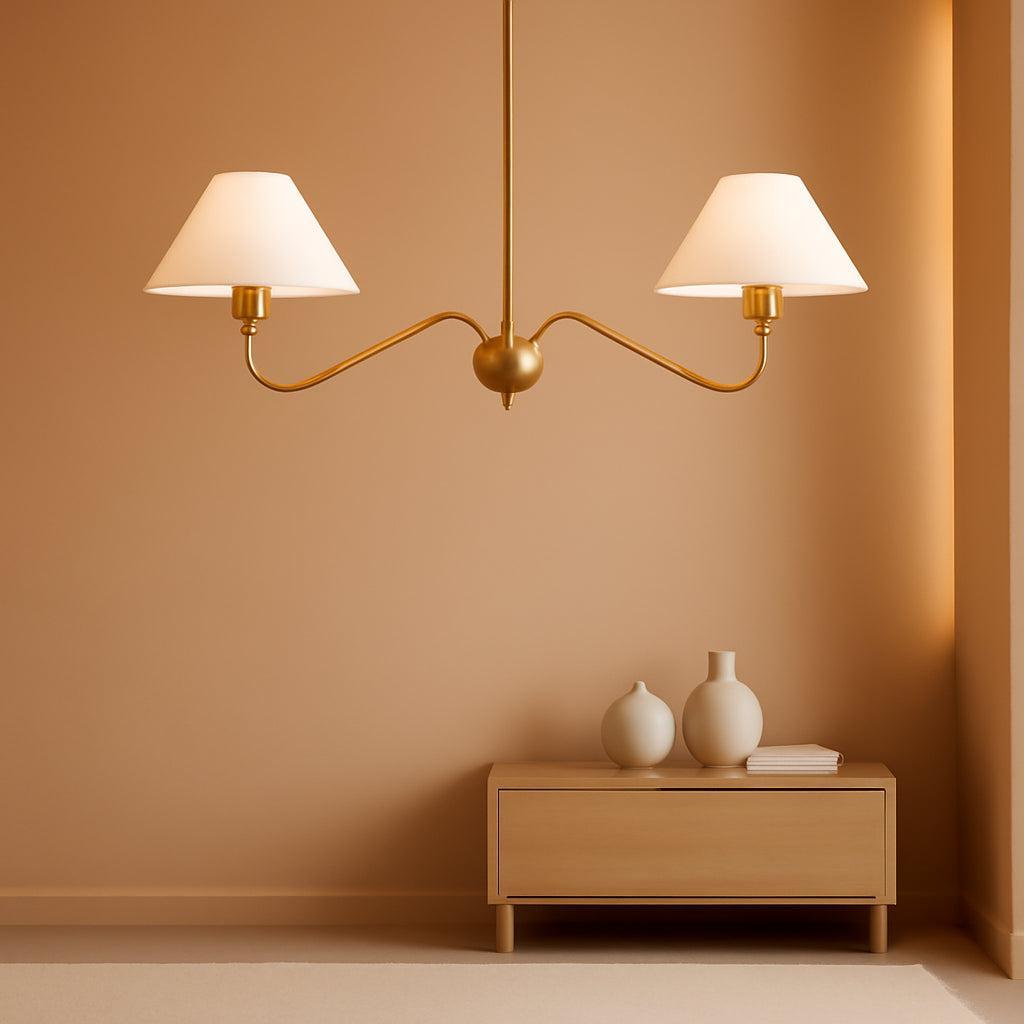 Goldtone Linear 2 Light Chandelier For Kitchen Island