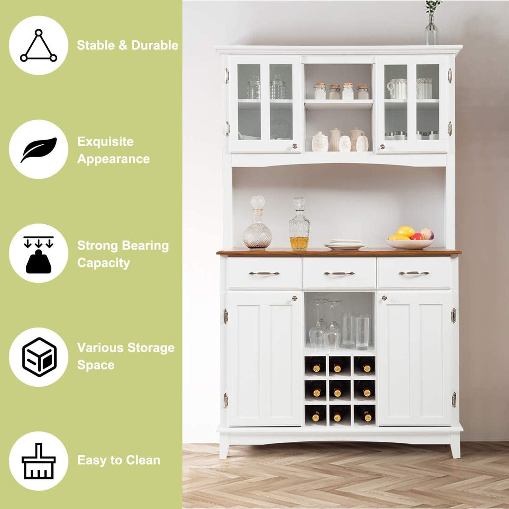 White Kitchen Hutch Sideboard With Built In Wine Rack